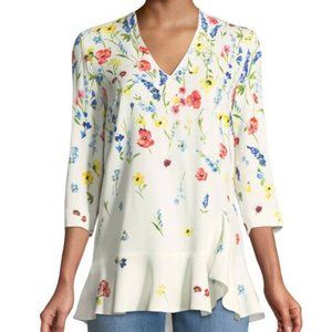 Escada 3/4 sleeve floral print top blouse size S